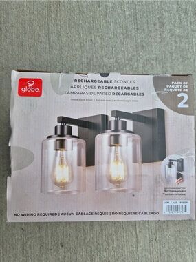 Globe Black and Clear Glass Rechargeable Wall Sconce Duo